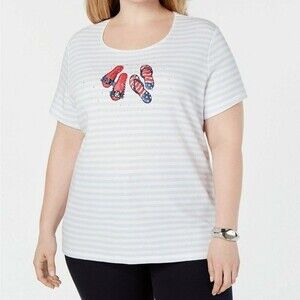 Karen Scott Striped Top Graphic Flip Flops Print Sequins Summer (AG)